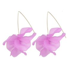 pair of pink flower earrings on white background