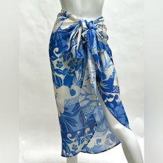 Polyester Chic White Sarong For Spring, Blue Beachwear Skirt, Spring White Sarong, Casual Blue Sarong, Blue Beachwear Skirt For Vacation, Blue Summer Skirt For Vacation, Blue Sarong For Spring And Summer, Sarong Skirt, Blue Island