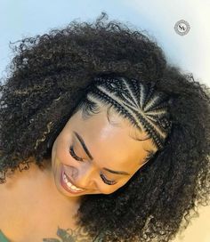 Summer Ready 😍 This beautiful Curly hair half sew in with braids in front  is everything!   Ready to rock your summer look with a twist? Consider these stunning braidstyle, elegantly half up, paired with natural curly hair extensions in the back. It's not just a hairstyle; it's a statement! 💁‍♀️  To achieve this stunning look, you'll need about (2) bundles of our authentic Euphoria Afro Kinky curly wefts. You can braid your real hair in the front or cut hairs from weft to make braiding hair. 📌 Save this pin for your next hairstyle and visit slrawvirginhair.com for more inspo. #BraidHairstyles #Cornrows #SummerHair #HairInspiration #foryoupage #slrawvirginhair Braided Cornrow With Weave, Cornrow With Curly Weave, Half Fulani Braids Half Curly, Fulani Braids With Body Wave, Cornrows And Curly Weave, Half Cornrow Styles, Corn Row Braids Half Up Half Down, Zig Zag Cornrows Braids With Curls, Half Cornrows Half Curly Natural Hair