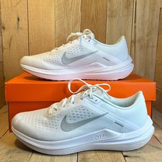 Nike Women's Winflo 10 White, Pure Platinum, Metallic Silver White/Pure Platinum/Metallic Silver Condition: New With Box. Box Has Some Damage As Shown In Pictures Size: Women's 10 Style: Dv4023 102 Carefully Packaged, Boxed, And Shipped Asap. Reach Out With Any Questions! Bundle With Another Item To Get 10% Off Shoes In Photos Are The Exact Pair You Are Purchasing White Running Shoes With Ortholite Insole For Errands, White Synthetic Running Shoes With Arch Support, White Running Shoes With Perforated Toe Box, Nike White Sneakers With Ortholite Insole, White Running Shoes With Ortholite Insole, White Low-top Running Shoes With Arch Support, White Slip-on Running Shoes With Perforated Toe Box, Nike White Running Shoes With Arch Support, White Nike Running Shoes With Arch Support