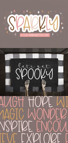 two hands holding up a sign that says spooky with words above it and below