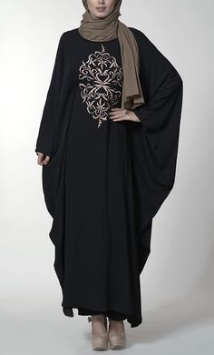 Kaftan Style Eid Abaya Dress Elegant Long Dress Abaya For Eid, Festive Elegant Long Abaya, Festive Elegant Long Dress Abaya, Elegant Long Abaya With Dabka Work, Elegant Dabka Thobe For Eid, Modest Black Kaftan For Eid, Elegant Tunic Maxi Dress For Eid, Modest Floor-length Thobe For Eid, Elegant Abaya With Dabka Work