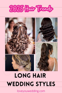 long hair wedding styles with text overlay that reads, 20 hairs for long hair