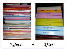 a stack of folders with the words before and after