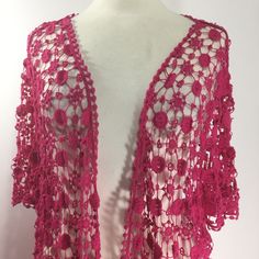 This Top Can Be Used In A Variety Of Two Ways - As A Cover Up Of An Outfit To Add A Touch Of Red, Or As A Beach Cover Up! Looks Like It Has A Very Loose Crochet Look! Chest Measures 52" - Length Is About 30" Adds An Intriguing Splash Of Color. Pre-Worn, But Appears Unworn. Pink Tunic Cover-up, Red Bohemian Spring Cover-up, Pink One Size V-neck Tops, Red Bohemian Crochet Top For Spring, One Size Crochet Top For Summer, Pink Bohemian V-neck Crochet Top, Pink One Size Summer Tops, Pink One Size Tops For Summer, Long Red Cover-up For Spring