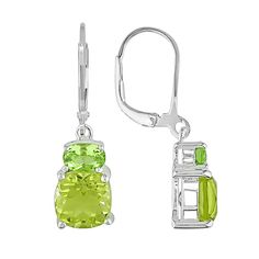 Delicate drop design lends stunning elegance. Cushion-cut lemon quartz and oval-cut peridot stones offer dazzling shine. Sterling silver construction promises lasting brilliance. Leverback closures ensure a secure fit. Details:  1/2-in. length Pierced Sterling silver  Size: One Size. Color: Green. Gender: female. Age Group: adult. Elegant Lime Green Earrings For Formal Occasions, Elegant Lime Green Earrings For Formal Events, Lime Green Oval Jewelry For May Birthstone, Formal Lime Green Peridot Jewelry, Elegant Peridot Earrings For May Birthstone, Modern Green Oval Earrings, Lime Green Peridot Gemstone Earrings, Elegant Oval Peridot Earrings, Formal Peridot Drop Earrings