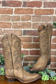 Ladies Cinnamon Embroidered Circle G Boot by Corral Boots Let your feet do the talking in these women's Circle G snip toe Cowgirl boots! These sleek and sexy boots scream "style"! You'll be sure to make a statement and show off your confidence wherever you step. So go ahead, get yourself to the corral and show 'em who's boss! View more from our Circle G/Corral Boot Collection here! Details Cowhide leather 13" shaft height Snip toe Embroidered design Side pull-tab with inner zip closure 2" Heal C Snip Toe Cowgirl Boots, Curvy Girl Dress, Boot Collection, Corral Boots, Women's Circle, Cc Beanie, Maui Jim Sunglasses, Jag Jeans, All American Girl