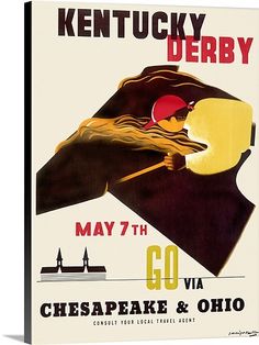 a vintage kentucky derby poster featuring a woman holding a baseball bat and wearing a red hat