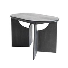 a black table with an oval shaped top