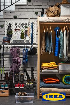 the inside of a storage room with various items