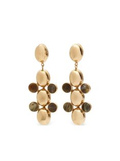 gold-tone khaki brass polished effect drop design for pierced ears These earrings come as a pair. Gold-tone Brass Earrings With Polished Finish, Drop Design, Ring Watch, Demi Fine Jewelry, Iconic Bags, Fine Watches, Fine Earrings, Ballet Flat Shoes, Watches Jewelry