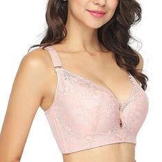 FallSweet The U-shaped back Underwire Lace Bra Underwire Lace Bra Five Hook and Eyes Provide a Wide Bac k Support Push Up Brassiere Thin Pad Inside Wide Straps,Adjustable Straps Blue C, Back Support, Pink Bra, Underwire Bra, Wide Straps, Lace Bra, Three Quarter, New Product, Push Up