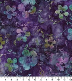 a purple and green floral print fabric