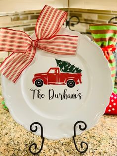 a plate with a christmas tree on it and the words, the durham's