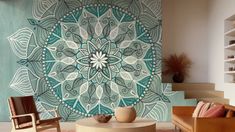 Looking to add a touch of whimsy to your space? Look no further than the Desert Mandala designer mural. This standout piece is perfect for bringing a burst of personality to any room in your home or office. With its intricate and unique design, it's sure to be a conversation starter. Whether you choose to display it in your bedroom, dining room, hallway, living room, or office, the Desert Mandala will transform your space into a work of art. Don't settle for ordinary when you can have something exclusive. Upgrade your walls with the Desert Mandala and let your style shine through. Arts And Crafts Wallpaper, Textures Murales, Mandala Wallpaper, Don't Settle, Room Hallway, Find Your Style, Room Colors, Self Adhesive Wallpaper, Mural Wallpaper