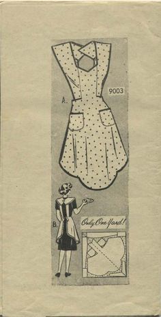 an old fashion sewing pattern with a woman's dress and apron on the front