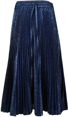 RED Valentino Metallic Pleated Skirt Knee-length Bottoms With Accordion Pleats For Evening, Blue Relaxed Skirt With Pleated Hem, Party Midi Skirt With Pleated Hem, Party Maxi Skirt With Pleated Hem And Relaxed Fit, Casual Party Skirt With Pleated Hem, Knee-length Pleated Waist Party Bottoms, Pleated Midi Skirt For Party, Knee-length Party Bottoms With Pleated Waist, Pleated Hem Relaxed Maxi Skirt For Party