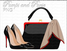 Purse Png, Heels Png, Shoes Png, Shoes And Purse, Woman Shoes, Red Sole, Digital Clip Art, High Heels, Bathing Beauties