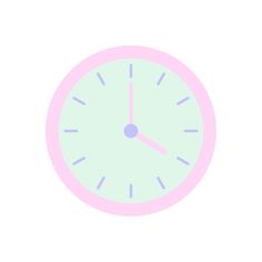 a pink and white clock on a white background