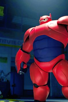 an animated character in a red and blue suit