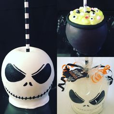 three different halloween themed items are shown in this collage, including a skull cupcake and a jack - o - lantern