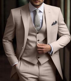 Pink Navy Blue Sky Blue Men's Wedding Suits Solid Colored 3 Piece Daily Business Formal Tailored Fit Single Breasted Two-buttons 2024 2024 - US $154.99 Anniversary Sale