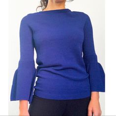 - Autumn Cashmere Sweater Top - Royal Blue - Three-Quarter Sleeve With Bell Type Sleeves - Round Neckline - Knit Top - Length: 22.75" - Size: Small - Fabric: 75% Viscose, 25% Polyester - Nwt Blue Sweater, Cashmere Sweater, Womens Fall, Three Quarter Sleeves, Quarter Sleeve, Blue Sweaters, Cashmere Sweaters, Three Quarter, Round Neckline