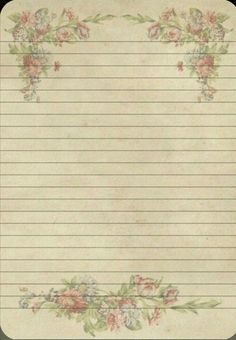 a piece of lined paper with flowers on it