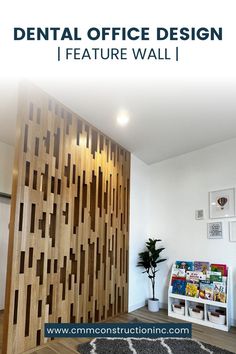 Graphic with a photo of an office wall and the title "Dental Office Design Feature Wall" Feature Wall Ideas, Dividing Wall, Feature Wall Design, Office Remodel, Dental Office Design, Instagram Graphic, Divider Wall, New Office, Dental Office