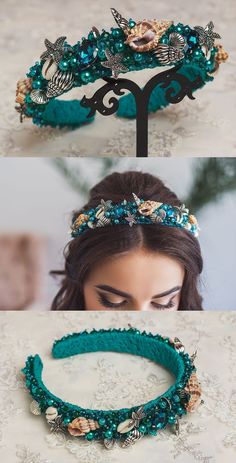 Beads In Hair, Mermaid Tiara, Obličejové Masky, Headband Beaded, Baroque Crown, Beaded Headbands, Sea Shell Jewelry, Sell Ideas