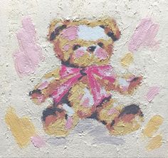 a painting of a teddy bear with pink bow