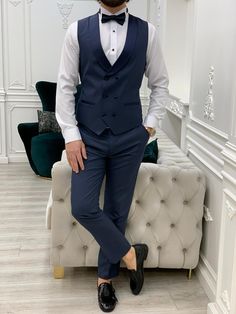 Bojoni Austin Navy Blue Slim Fit Tuxedo | VICLAN Fitted Pantsuit With Button Closure For Semi-formal Occasions, Semi-formal Slim Fit Tuxedo With Buttons, Single Breasted Slim Fit Business Casual Sets, Single Breasted Slim Fit Sets For Business Casual, Business Casual Single Breasted Slim Fit Sets, Slim Fit Sets With Notch Lapel And Buttons, Fitted Three-piece Tuxedo Suit With Pockets, Slim Fit Sets With Suit Collar And Buttons, Slim Fit Workwear Sets With Pockets