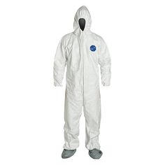 Hooded Disposable Coveralls, Ankle Closure Elastic, Attached Hood Yes, Chest Size - Maximum 40 1/4 in, Chest Size - Minimum 36 3/4 in, Closure Features Storm Flap, Closure Type Zipper, Color White, Coverall Style Hooded Coverall, Cuff Style Elastic, Features Comfort Fit Design, Flame Resistance and Retardance Ratings 16 CFR 1610, Hazard Type Hazardous Dry Particulates, Non-Hazardous Aerosols, Non-Hazardous Dry Particulates, Non-Hazardous Liquids, Height - Maximum 69 in, Height - Minimum 60 in Suit Boots, Work Coveralls, Mold Remediation, Protective Clothing, Cosplay Dress, Personal Protective Equipment, Front Zipper, Elastic Waist, Comfort Fit