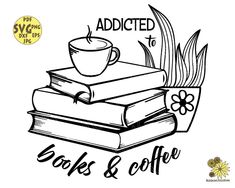 coffee and books are stacked on top of each other with the words added to it