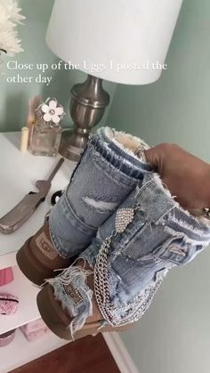 Y Project Boots Outfit, Customized Ugg Boots, Denim Ugg Boots, Cute Baddie Birthday Outfits, Custom Ugg Boots, Cute Ugg Boot Outfits, Custom Uggs Diy, Denim Boot Outfit, Diy Fur Boots