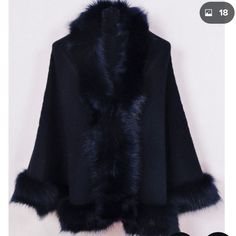 Brand New Without Tag Nwot Good Quality Elegant Fashion Women’s Soft Fox Fur Shawl Cloak Wool Fur Cape Black Color One Size Fit All Gorgeous! Keep You Warm. High Collar Jacket, Fleece Poncho, Silk Kimono Jacket, Poncho Coat, Drape Jacket, Fur Cape, Knitted Cape, Fur Shawl, Long Sleeve Outerwear