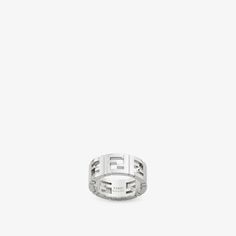 Wide-band ring with FF motif. Made of palladium-finish metal. Made in Italy. Size S Fendi Ring, Fendi Bracelet, Fendi Store, Fendi Jewelry, Signature Bracelet, Signature Rings, Orange Bracelet, Signature Necklace, Gold Color Ring