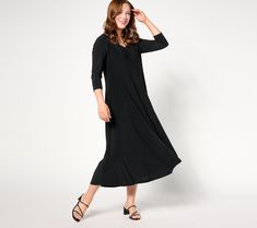 Dinner at eight? You won't be late with this sleek Como Jersey dress at the ready! We're loving the of-the-moment midi length and so-flattering A-line silhouette (pockets, too!). Graceful godets give you permission to add a little more swing to your attention-getting arrival (or dance floor moves). From Women with Control®. Jersey Dress, Midi Length, Sleek, Dress Skirt, Fashion Dresses, Midi Dress, In This Moment, Dresses, Black