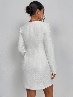 KevenKosh Tweed White Dress Autumn&Winter White Dress Fall, Dress Autumn, Plunging Neck, Tweed Dress, Puffed Sleeves Dress, Winter White, Fall Dresses, Dress P, Double Breasted