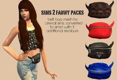 an image of a woman with four fanny packs in different colors and sizes on her chest