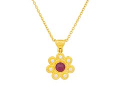 GURHAN, GURHAN Pointelle Gold Ruby Pendant Necklace, Flower Shaped Stone Cluster Ruby Pendant Necklace, Opal Gifts, Ruby Necklace Pendant, Opal Birthstone, Necklace Flower, Ruby Pendant, Gold Flower, Recycled Gold, Pure Gold