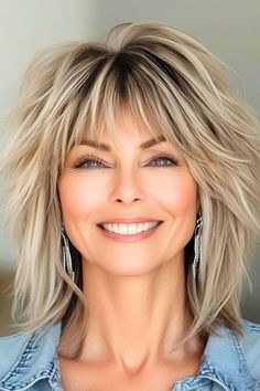 Save this pin for the best hairstyles for women over 50. This piecey shag is all about that tousled, piecey texture. The layers are cut to perfection with plentiful movement and body. Hairstyles To Hide Neck Hump, Shag Hairstyles For Fine Hair Over 50, 2025 Hairstyles For Women, Hairstyles For Coarse Hair, Edgy Layered Hair, Shattered Shag, Hair With Lehenga, Choppy Shag Haircut, Face Framing Shag