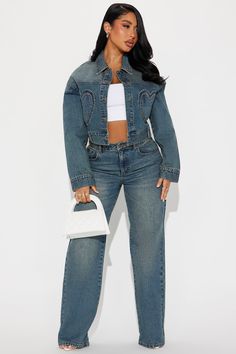 Available In Dark Wash. Pair With Match Made In Heaven Straight Leg Jeans Denim Trucker Jacket Collar Long Sleeve Button Front Heart Pockets Non Stretch Disclaimer: Due To The Specialized Wash Process, Each Garment Is Unique. 100% Cotton Imported | Match Made In Heaven Denim Jacket in Dark Wash size Large by Fashion Nova Jacket Outfits Black Women, Jean Jacket Outfits Black, Jean Jacket Outfits Black Women, Stephanie Rao, Jacket Collar, Heart Pocket, Match Made In Heaven, Cropped Denim Jacket, Made In Heaven