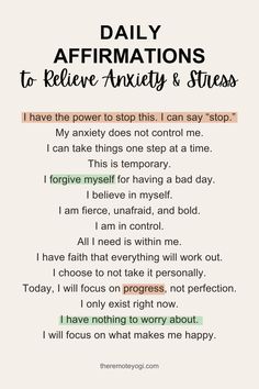 Feeling streessed and anxious lately? Your words hold power! Breathe, repeat, and calm yourself with these powerful affirmations. These affirmations for anxiety and stress can help you navigate life with greater ease. Try them! Dealing With Overwhelming Emotions, Self Affirming Quotes, Affirmations For Worrying, Anixity Qoutes, Therapy Affirmations, Calm Affirmations, Words For Feelings, Kindness Affirmations, Calming Words