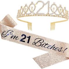 21st Birthday Crown, 21st Birthday Diy, 21st Birthday Sash, 21st Birthday Themes, 21st Birthday Checklist, Gold Birthday Party Decorations, 21st Birthday Outfits