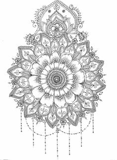 a black and white drawing of a large flower with lots of details on the petals