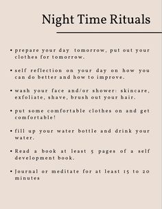 Night time rituals for self care and mindset Night Time Rituals, Self Care Night Routine, Night Rituals, Night Routine Ideas, Glow Up Routine, Tiny Habits, Self Care Night, Tattoos 2023, Practicing Self Love