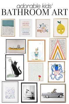 A roundup of art options perfect for kids' bathrooms. Cute, quirky, and whimsical art ideas for kid spaces. Kids And Guest Bathroom Ideas, Quirky Bathroom Ideas, Kids Guest Bathroom Ideas, Boy Bathroom Ideas, Fun Kids Bathroom, Bathroom Cute