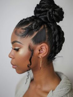 Elegant Braided Bun Hairstyles for Every Occasion Halo Hairstyles For Black Women, Asian Inspired Hairstyles, Cute Buns Black Women, Mid Bun Hairstyles For Black Women, Braid And Curls Hairstyles, Bun With Braids Hairstyles, Braided Top Bun, Low Bun With Curls, Slick Bun Hairstyles For Black Women