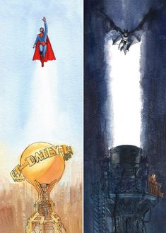 two pictures one with a superman flying over the top and another with a golden egg below